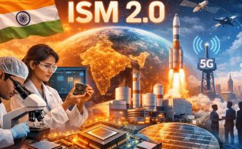 Illustration of a semiconductor chip shaped like India, symbolising ISM 2.0 funding and the growth of product-focused semiconductor startups.